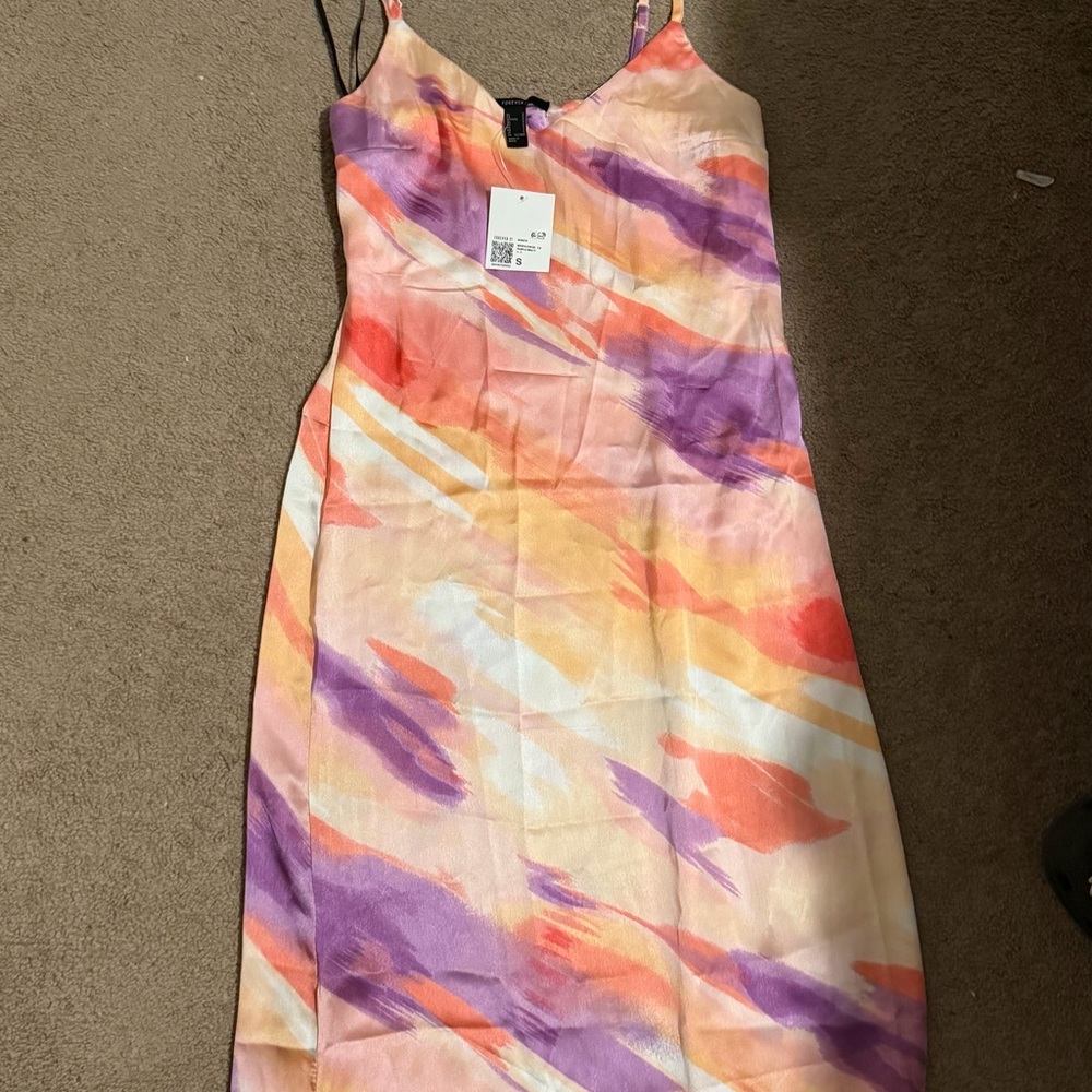 Forever 21 Colorful Midi Dress - Orange, Purple, Cream